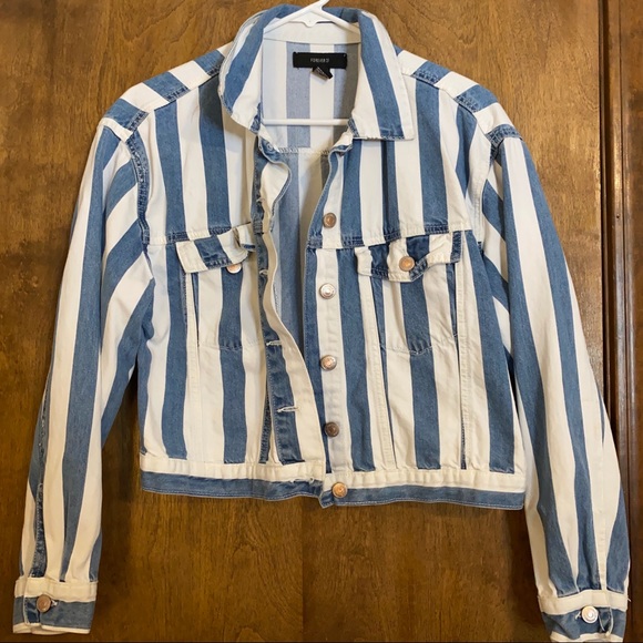 Forever 21 striped jean jacket - Picture 1 of 4